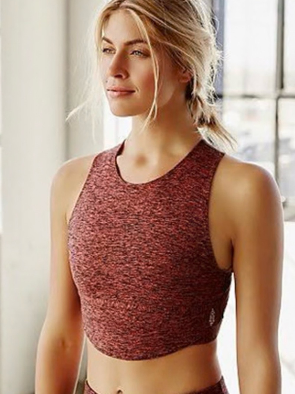 FP Movement Moss Jersey Halo Crop Top Bra Sz Small Red Black Summer Yoga